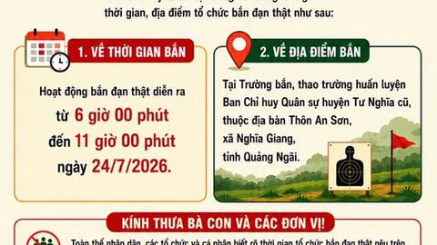 THÔNG BÁO VỀ VIỆC TỔ CHỨC BẮN ĐẠN THẬT TRÊN ĐỊA BÀN XÃ NGHĨA GIANG