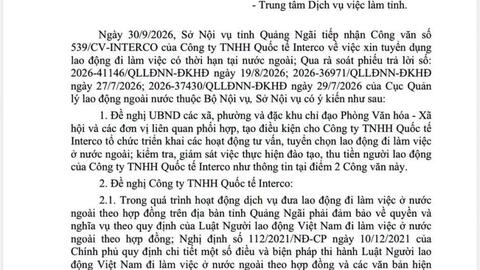 THÔNG BÁO DOANH NGHIỆP HOẠT ĐỘNG TƯ VẤN, TUYỂN CHỌN LAO ĐỘNG ĐI LÀM VIỆC Ở NƯỚC NGOÀI THEO HỢP ĐỒNG